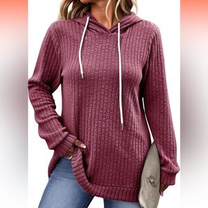 Amazon Women's Ribbed Knit Hoodie Sweater - Burgundy